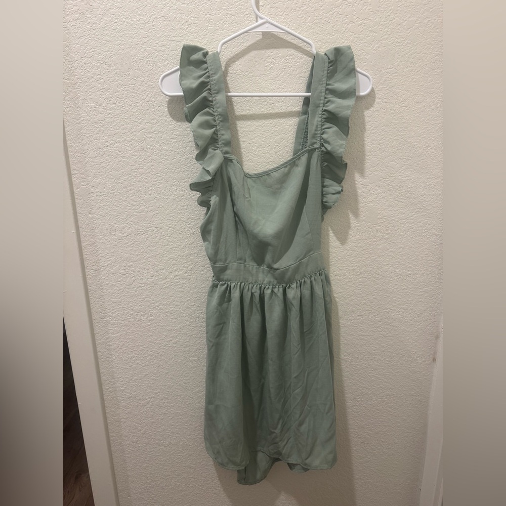 Ruffled Sleeveless Dress in Sage Green